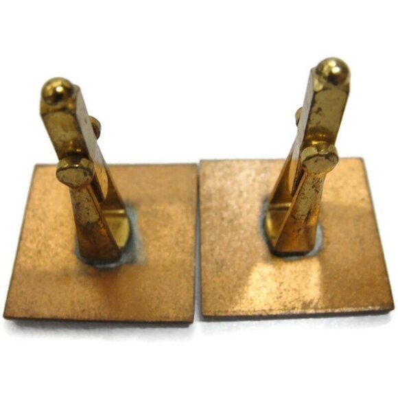 Red Enamel Copper Cufflinks Square Shirt Accessories Wedding Vintage - Picture 4 of 11